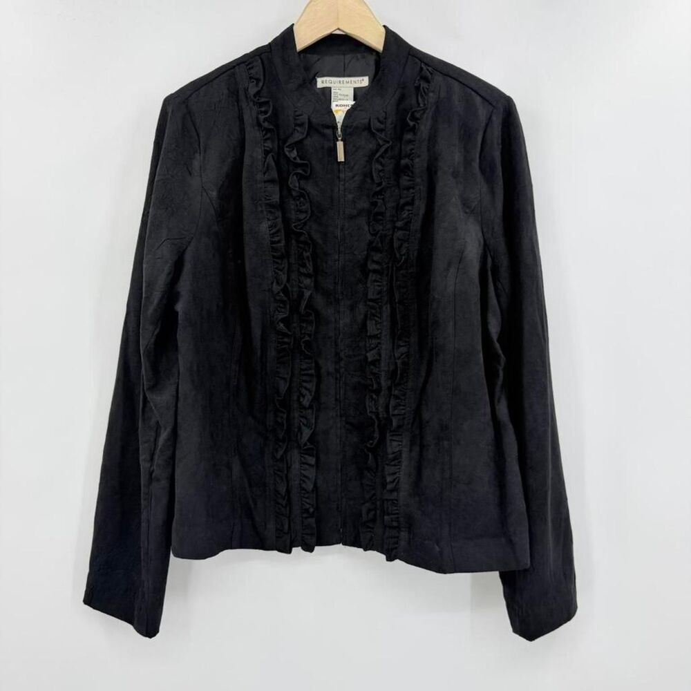 Requirements Womens XL Black Faux Suede Ruffle Zip Gothic Victorian Jacket NEW